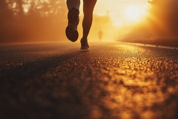 Silhouette of Person Running in Fog at Sunset
