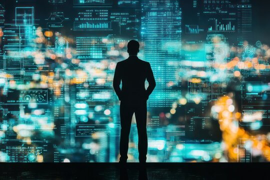 Silhouette of Man Before High-Tech Urban Environment