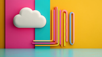 Creative cloud computing illustration with rainbow elements digital art vibrant environment abstract viewpoint