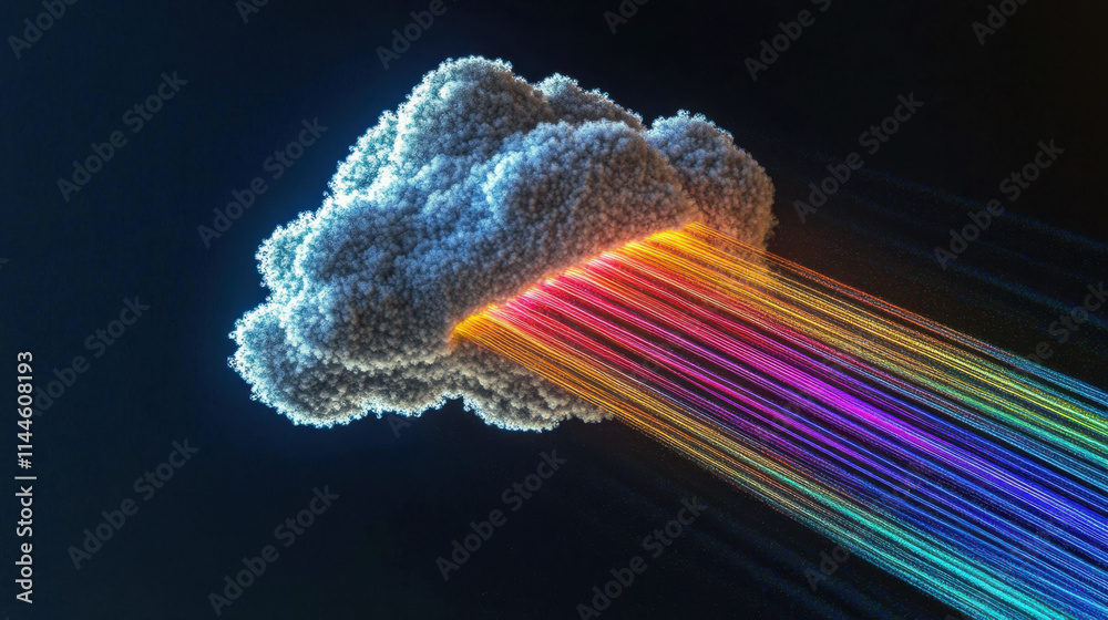 Wall mural cloud computing visualization a rainbow-colored cloud in a digital environment
