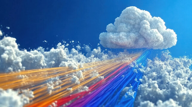 Cloud computing visualization with rainbow colors digital sky graphic art vibrant atmosphere abstract concept