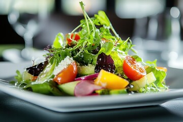 Vibrant Gourmet Salad Artfully Presented on Plate