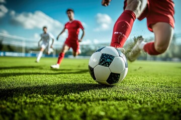 Obraz premium Dynamic Soccer Action in Vibrant Outdoor Setting