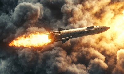Power and Precision: Military Missile Launching in Fiery Skies
