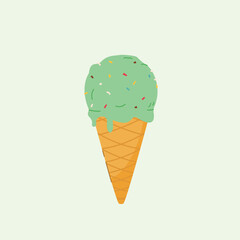 Ice cream, Dessert, ice cream with green soft cone, sweet street food for poster and web icon