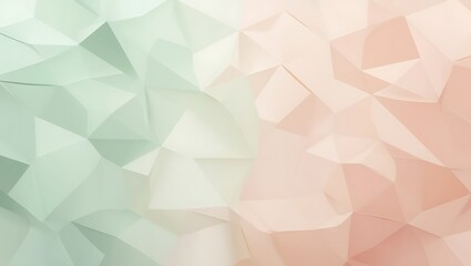 Fototapeta premium Abstract geometric background with translucent polygons, soft pastel gradient from light green to pale peach, creating a smooth, calming, and mosaic-like effect.