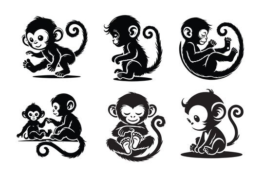 PrintA baby monkey silhouette vector Illustration on white background