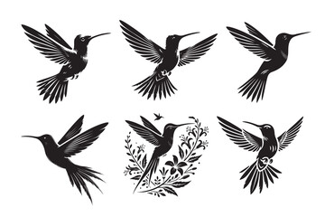 Obraz premium humming bird silhouette vector Illustration on white background