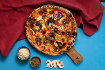 Pepperoni pizza with mushrooms 