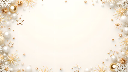 Obraz premium Christmas background with gold and white ornaments. Concept of holiday, celebration, and new year.
