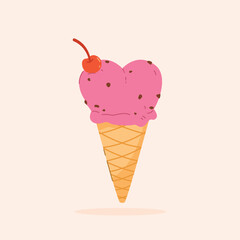 Ice cream, Dessert, love ice cream with strawberry and lychee flavor on top, sweet street food for poster and web icon