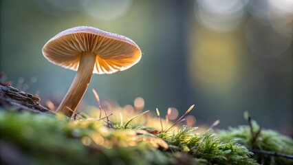 A macro image of a delicate mushroom, captured in natural light with a blurred background