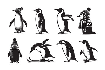 Obraz premium Penguin silhouette vector illustration with white background