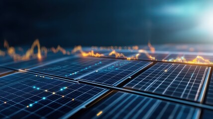 Modern Abstract Background Featuring Solar Panels and Stock Market Trends for Innovative Energy Solutions