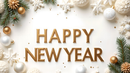 Happy New Year Celebration Background with Ornaments. Concept of New Year's Eve and Holiday Season.