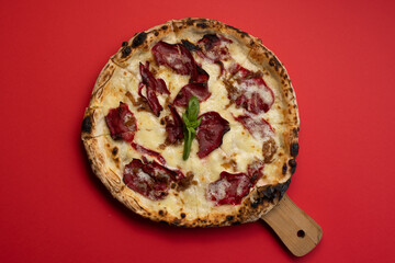 Pizza with Bresaola, Cheese and Basil 