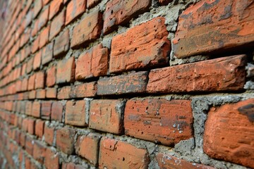 Obraz premium Brick Wall Perspective. Textured Background of Cement Brick Wall in Unique Perspective