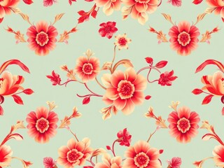 Elegant and opulent wedding wallpaper with intricate floral patterns in bright and luxurious vintage color scheme, color scheme, luxury, background