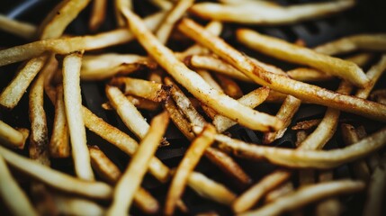 Crispy Golden French Fries Stacked on Dark Plate, Highlighting Irresistible Texture and Flavor Perfect for Food Photography and Culinary Inspirations