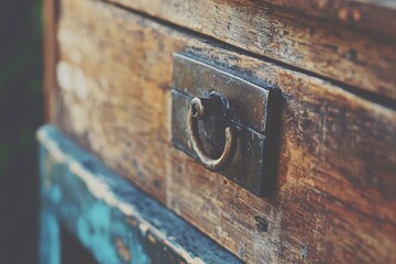 Antique Wooden Chest Drawer Closeup Rustic Charm