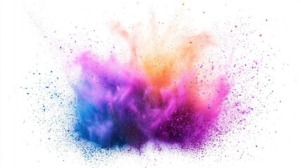 Obraz premium Photo colorful mixed rainbow powder explosion isolated on a white background. A colorful explosion of powdery dust is shown in the image. The colors are vibrant and the dust is scattered in a rainbow.
