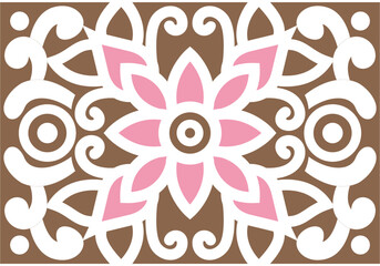 Elegant floral pattern in brown and pink hues set against a rich brown background, showcasing a harmonious design.
