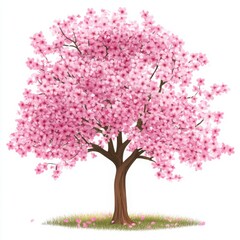 Cherry blossom tree in full bloom during springtime brings vibrant colors to a tranquil landscape