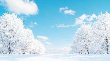 Obraz premium Snow-covered trees under a bright winter sky.