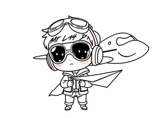A cartoon character of a boy with a plane and sunglasses. AI Generated