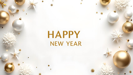 Happy New Year Celebration Background with Ornaments. Concept of New Year and Christmas.