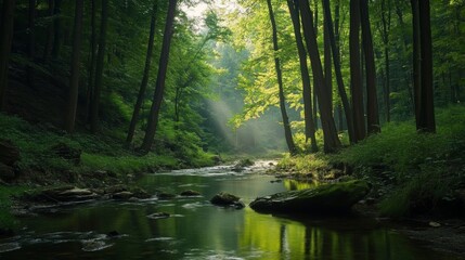 Serene Forest Creek in Sunlight