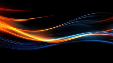 Fototapeta premium Abstract background with blue and orange gradient light streaks on black, glowing blurred motion effect, glowing horizontal lines