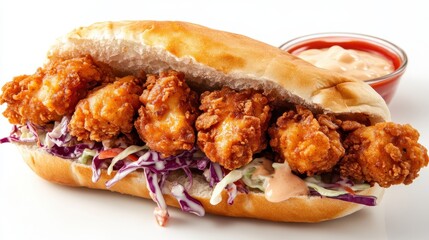 chicken tenders wrap coleslaw, tomato slices, mayonnaise isolated on white