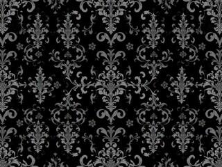 Intricate seamless gothic damask wallpaper with ornate motifs and dark color palette, vintage, seamless