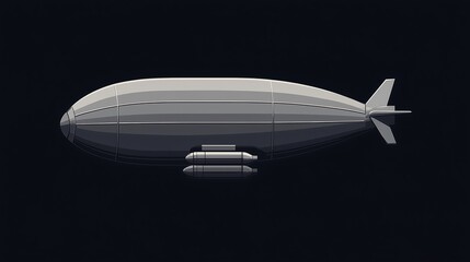 Naklejka premium Simple zeppelin with thick outlines illustration clipart, gray body, and minimalist design, black background