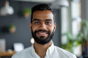 Obraz premium Happy Indian business man posing in office.