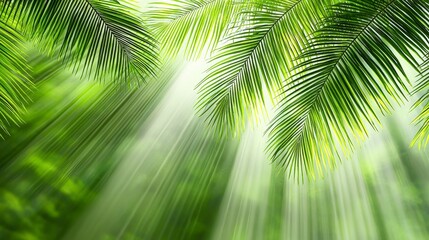 Fototapeta premium Lush Tropical Palm Leaves Sunlight Rays Background