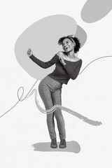 Composite collage image of dancing attractive young woman retro vintage good mood have fun boogie event prom holiday festive occasion
