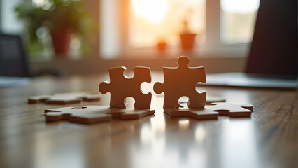 Two puzzle pieces unite, symbolizing connection, collaboration, and the completion of a shared goal.  Success!