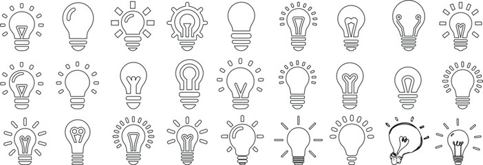 Obraz premium Lightbulb icons line art vector design, various bulb styles, creativity concepts, innovative ideas for presentations, infographics, and technology related visuals. light, bulb, lightbulb, vector