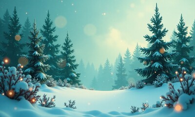 Fototapeta premium Winter forest snowy landscape pine trees ethereal atmosphere