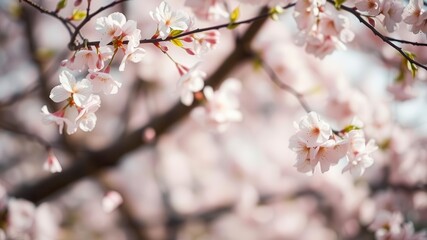 Pink sakura petals gently falling on a blurred background, tranquil, falling