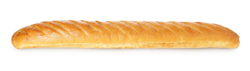 One freshly baked baguette isolated on white