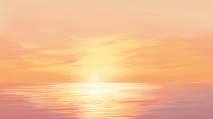 Obraz premium Serene ocean horizon with warm gradients of amber, peach, and soft coral hues blending into a tranquil sunset sky, capturing the soothing stillness of the sea at dusk.