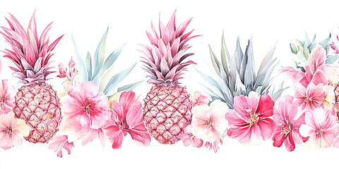 Floral embroidered pastel pink pineapple on white background