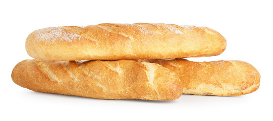 Three freshly baked baguettes isolated on white