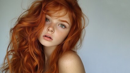 Naklejka premium Captivating Portrait of a Young Redhead Woman