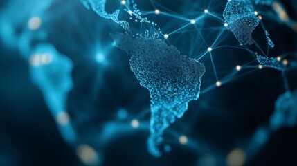 A digital representation of a connected world, showcasing data points and lines overlaid on a map, emphasizing technology and global networking.