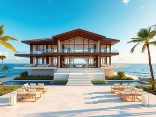 Fototapeta premium Luxurious ocean front property with modern architecture and stunning sea views, design, luxury living