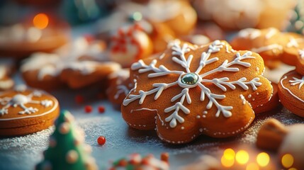 Chrismas cookies zoom shot with gingerbread and icing digital 3D illustration